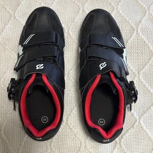 Peloton Black Cycling Shoes with White and Red Accents